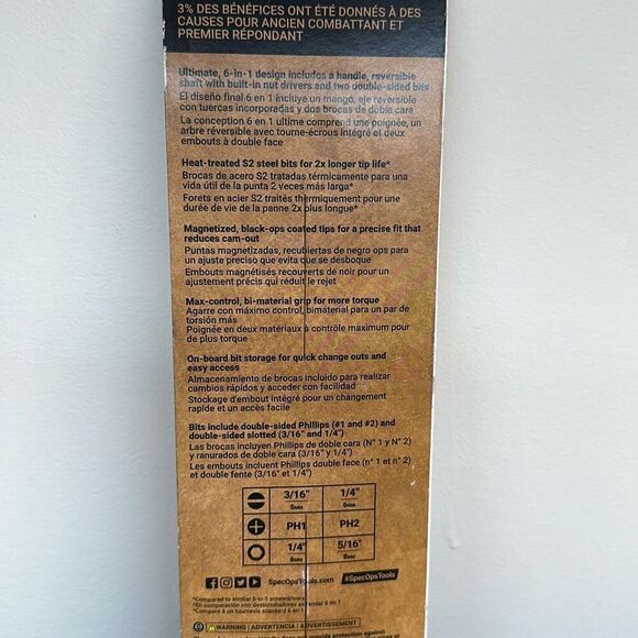 Spec Ops Tools Multi-Bit Screwdriver, 6-in-1, Magnetized Silver, Khaki, Black - Picture 6 of 6